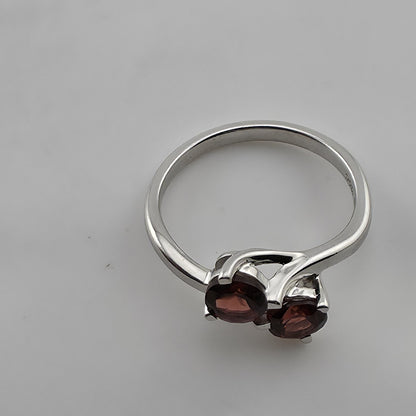 Sterling Silver Garnet Ring Two Stone Bypass Ring Minimalist Gemstone Ring Jewel