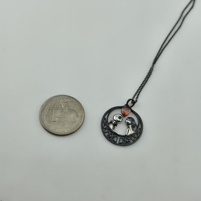 Nightmare Before Christmas Jack & Sally Heart Pendant Necklace 925 16” Gothic