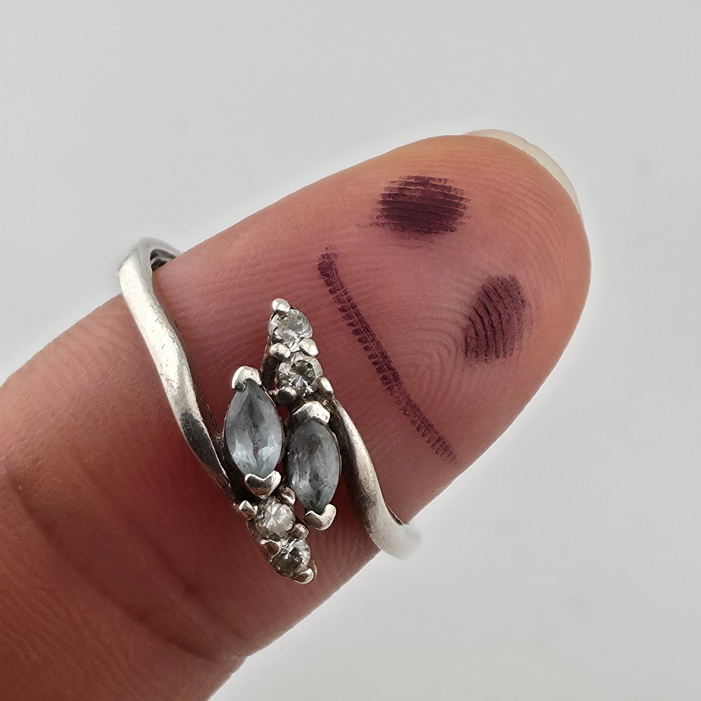 AVON Ring LT Sterling Silver Blue Topaz CZ White Gemstone 10.75 Vintage