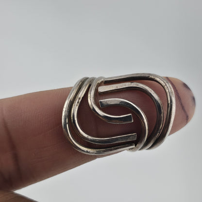 Vintage Sterling Silver Modernist Swirl Statement Ring Size 7.5 Abstract Design