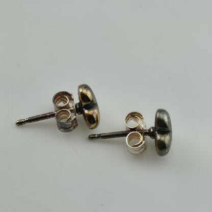 Pandora 925 ALE Sterling Silver Heart Stud Earrings Patina