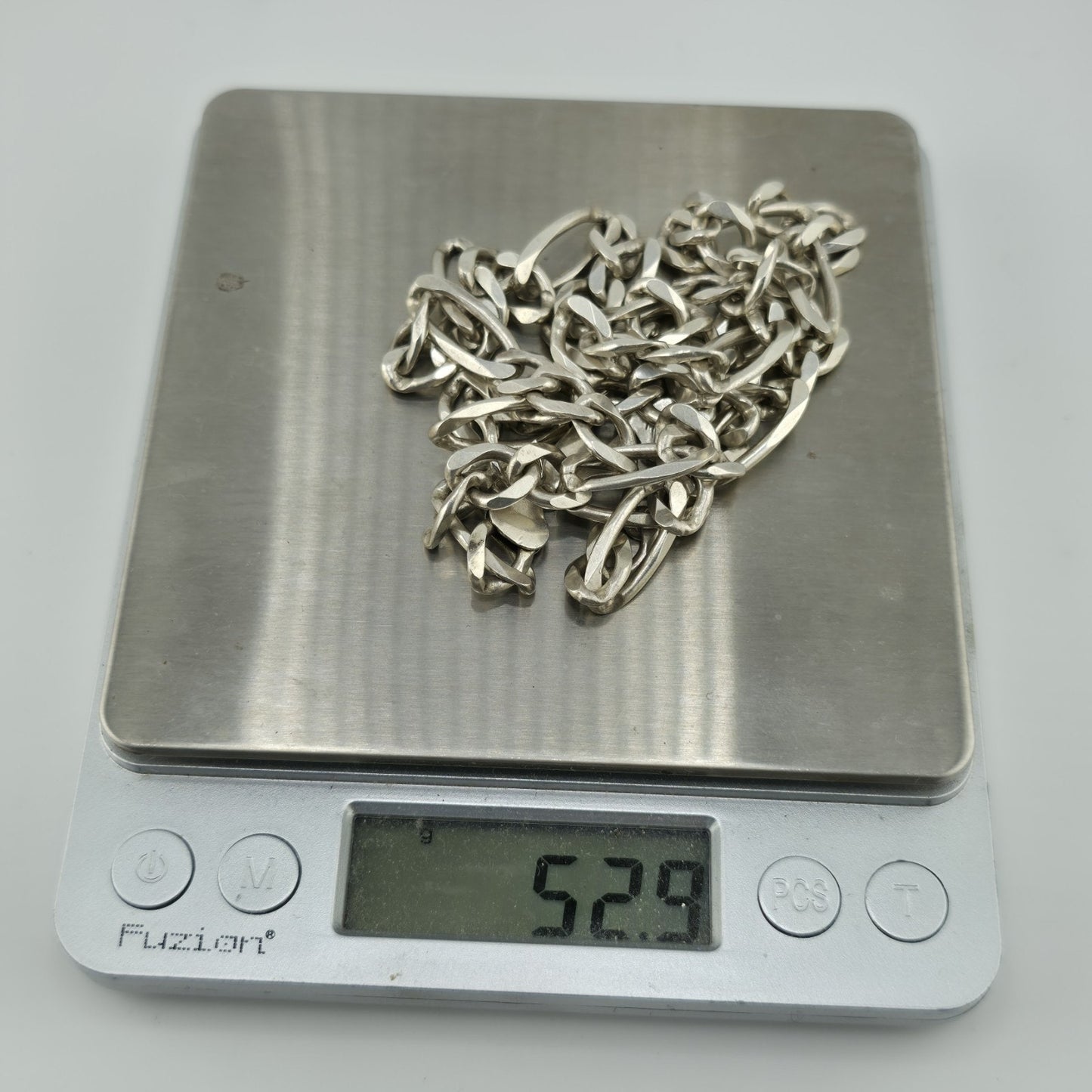 Sterling Silver Figaro Link Chain Necklace 52.9g 26 inches Italy 925 Vintage