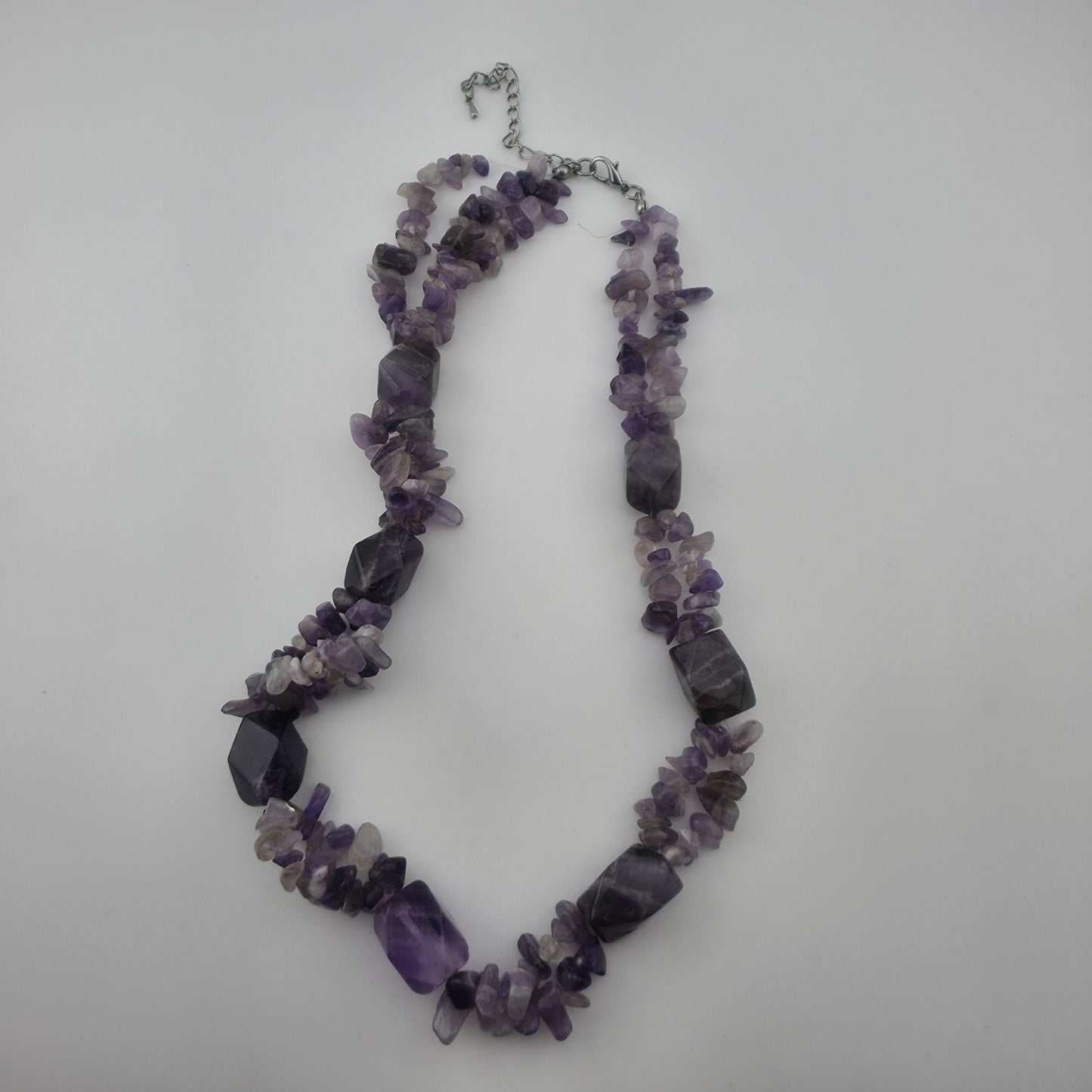 Purple Amethyst Multiple Strand Chip Necklace 20" Toggle Clasp Statement Piece