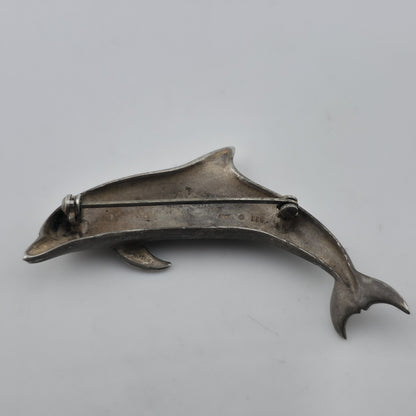 Vintage Sterling Silver Dolphin Brooch Pin 925 Figural Ocean Marine Jewelry KBN