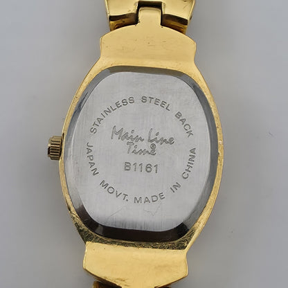 Main Line Time Quartz Watch Gold Tone Black Bracelet Tested Working 7"