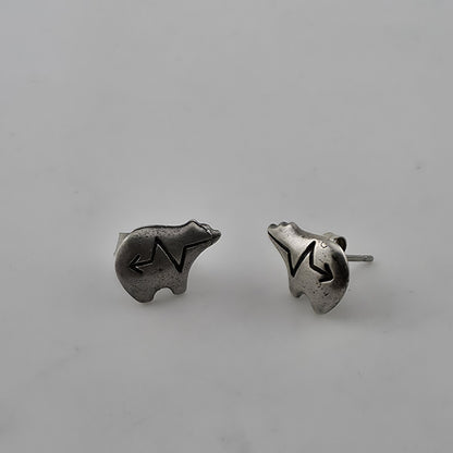 Vintage 925 Sterling Silver Bear Stud Earrings Southwest Native Animal Totem