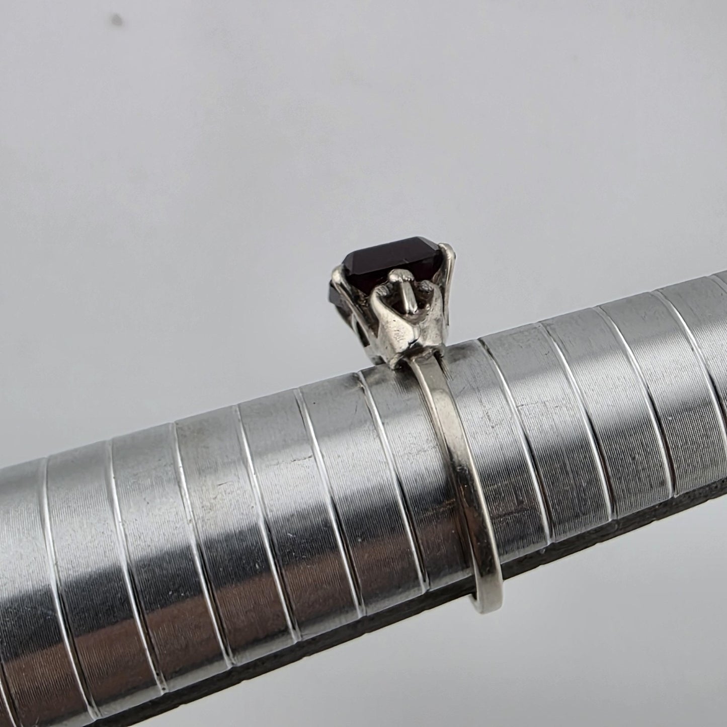 Vintage Sterling Silver Ring SARAH COVENTRY Emerald-Cut Garnet Solitaire 7.75