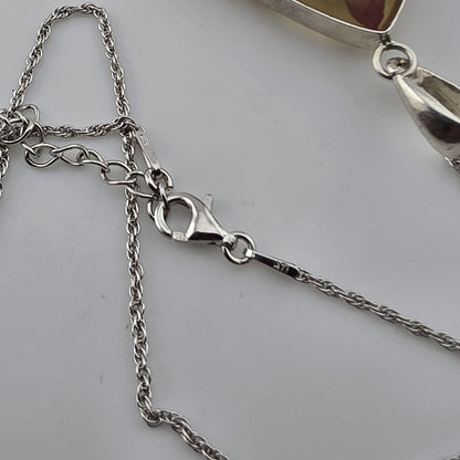 Vintage ATI Mexico 925 Sterling Silver Pressed Flower Resin Pendant Necklace 18