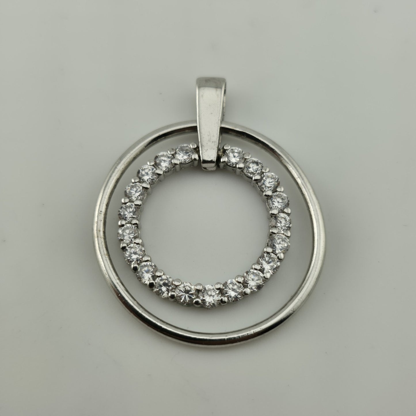 Sterling Silver 925 CZ Circle Pendant Inner Ring Only Silver Modern Double Circl
