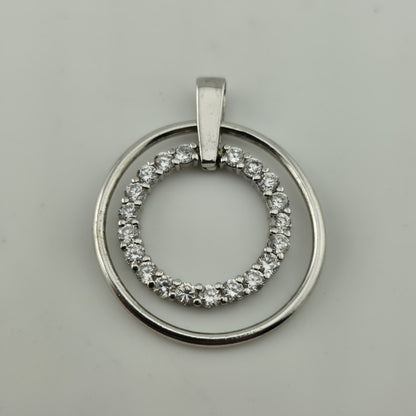 Sterling Silver 925 CZ Circle Pendant Inner Ring Only Silver Modern Double Circl