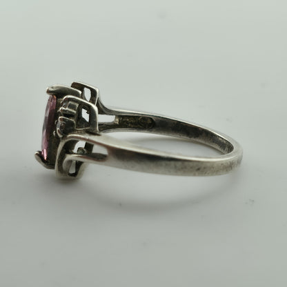Sterling Silver 925 marquise cut Pink Stone Ring CZ Accents Size 8.75