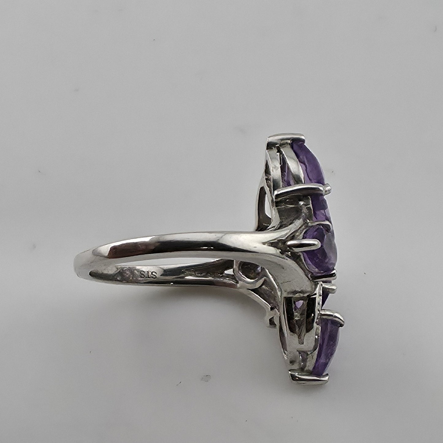Sterling Silver Plated Amethyst Ring Pear Cut Cluster Swirl Size 6.75 Jewelry