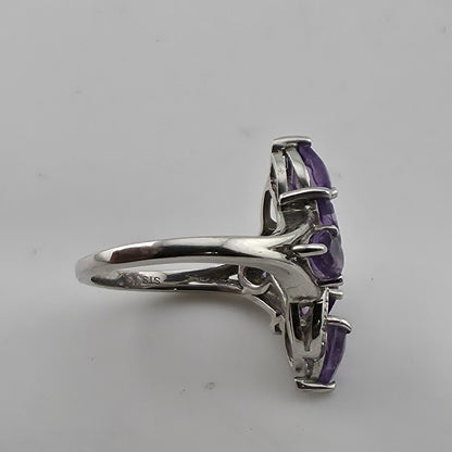 Sterling Silver Plated Amethyst Ring Pear Cut Cluster Swirl Size 6.75 Jewelry