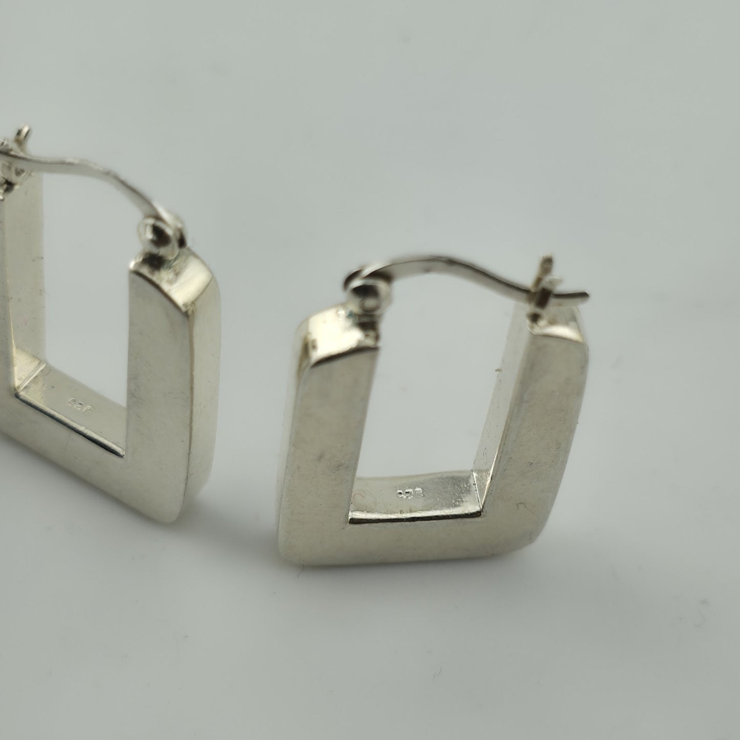 Sterling Silver 925 Rectangle Hoop Earrings Minimalist Geometric Dangle