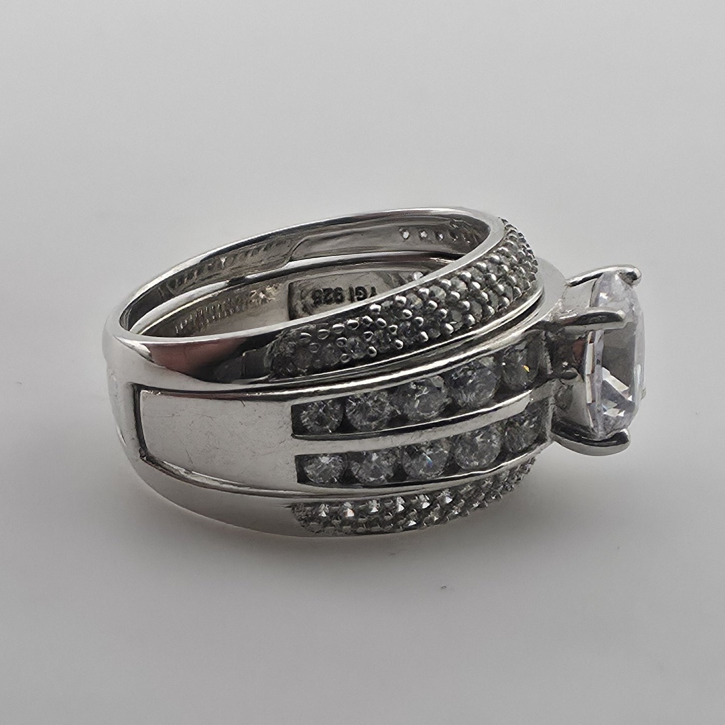 Sterling Silver CZ Bridal Ring Set Size 6.75 Wedding Engagement Set Jewelry