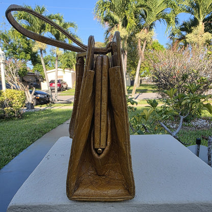 Vintage Saks Fifth Avenue Yellow Exotic Leather Handbag 1950s France Mid Century