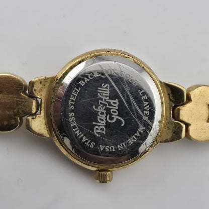 Black Hills Gold Quartz Women’s Watch Gold Tone Leaf Dial Working 6.75"