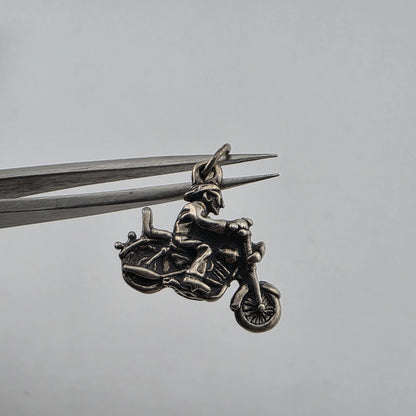 Vintage motorcycle charm pendant in sterling silver biker rider jewelry piece from 305gems.com