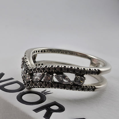 Pandora Sparkling Marquise Double Wishbone Ring Sterling Silver Size 8.5 Retired