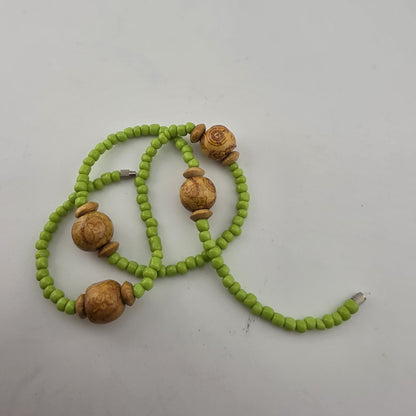 Lime Green Beaded Necklace w/ Wood Accent Beads Y2K Boho Cute Summer