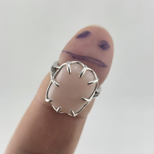 Sterling Silver 925 Pink Cabochon Oval Ring Size 5 Statement Cocktail Ring