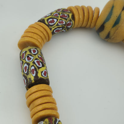 Handmade African Trade Bead & Lampwork Glass Pendant Necklace – 17" Drop Boho