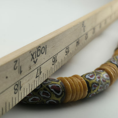 Handmade African Trade Bead & Lampwork Glass Pendant Necklace – 17" Drop Boho