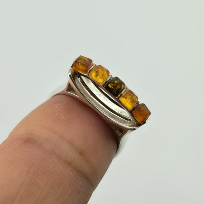 Vintage Baltic Amber Ring 925 Sterling Silver Poland Cognac Honey Sz 7.5