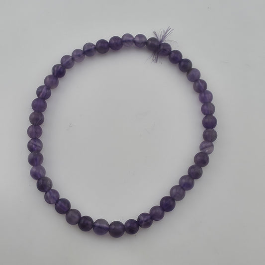 Vintage Amethyst Beaded Stretch Bracelet 4.48mm Purple Gemstone 6.75" Jewelry