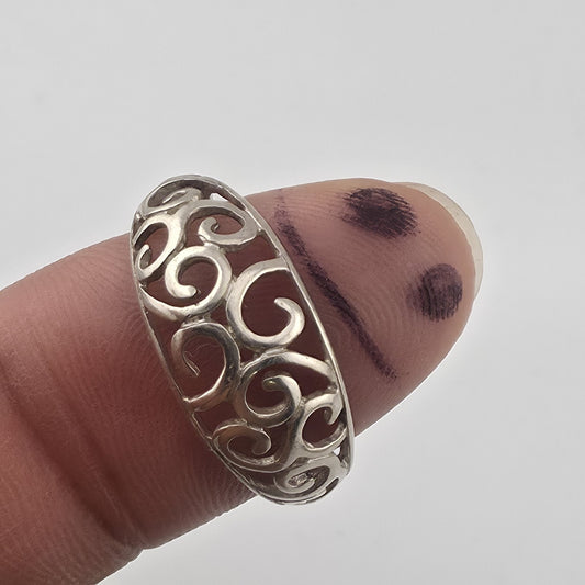 Sterling Silver 925 Openwork Scroll Dome Ring Size 10 Vintage Boho Band Jewelry