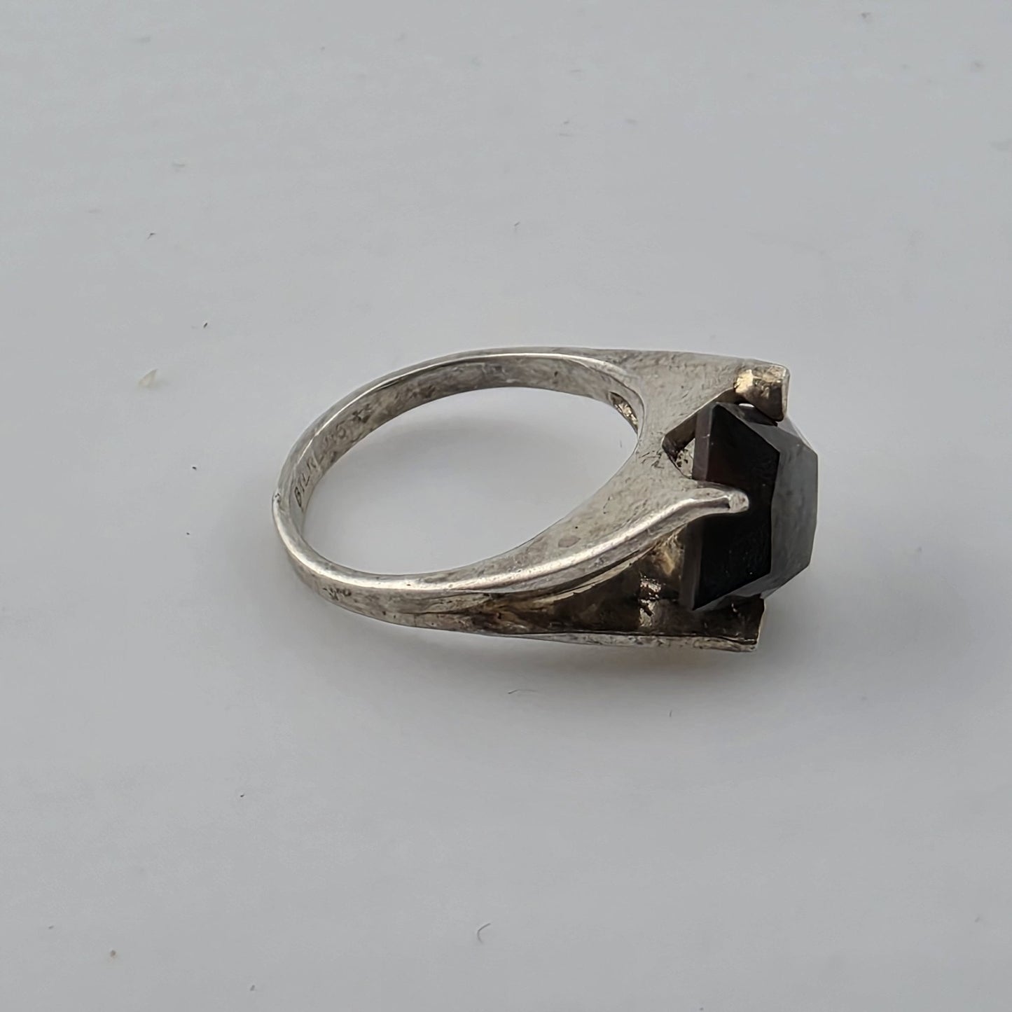 Vintage Sterling Silver Garnet Ring Size 3.5 Mid Century Modernist Geometric