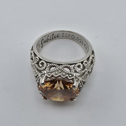 Esposito ESPO Ring Sterling 925 Silver Jubilee Champagne CZ Size 6 Vintage