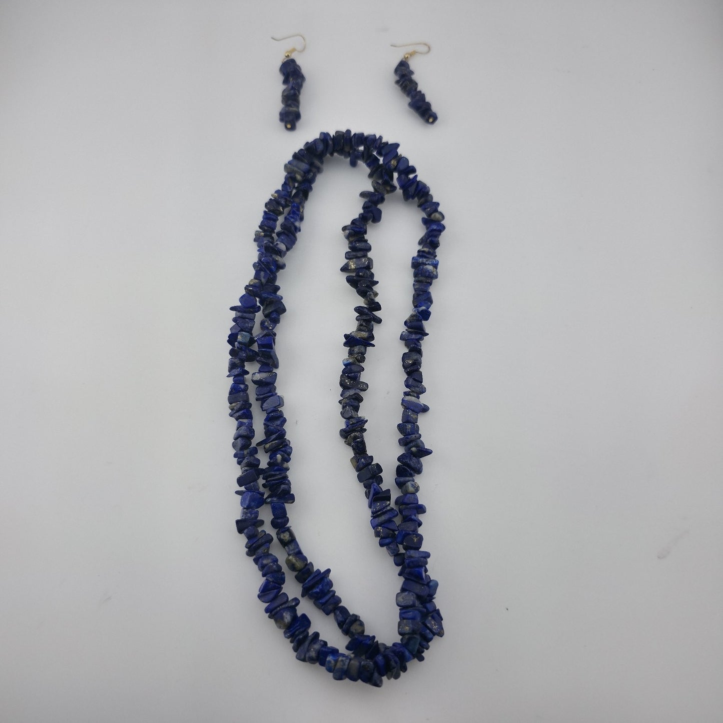 Lapis Lazuli Chip Bead Multi Strand Necklace & Dangle Earrings Set