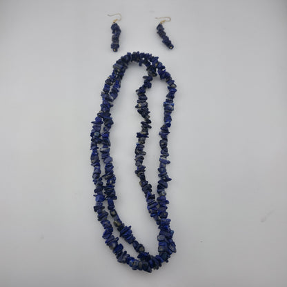 Lapis Lazuli Chip Bead Multi Strand Necklace & Dangle Earrings Set