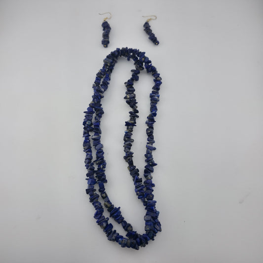 Lapis Lazuli Chip Bead Multi Strand Necklace & Dangle Earrings Set