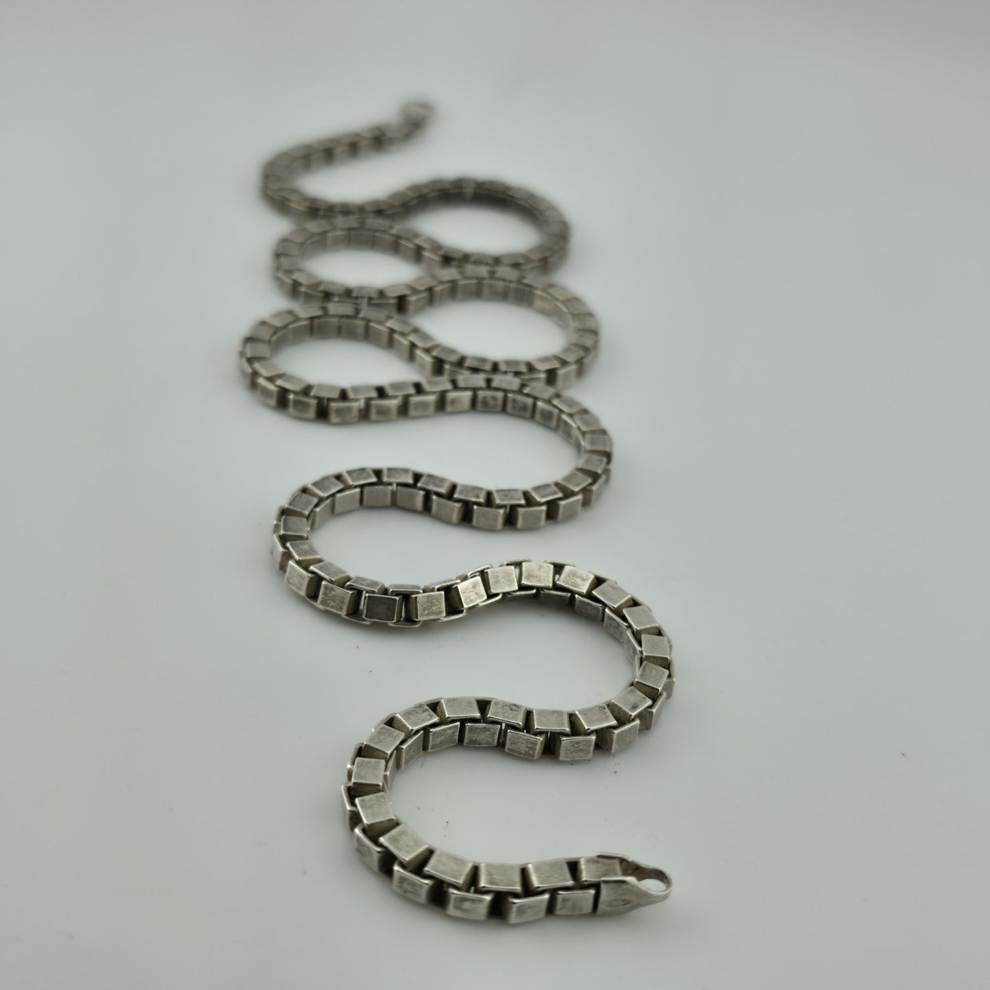 Sterling Silver 925 Box Chain Necklace 24” 4.4mm 65.4g Vintage Italy Patina
