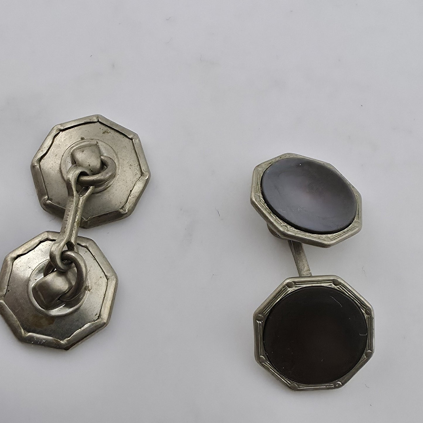 Vintage Silver Plated Octagon Cufflinks Formal Mens Jewelry