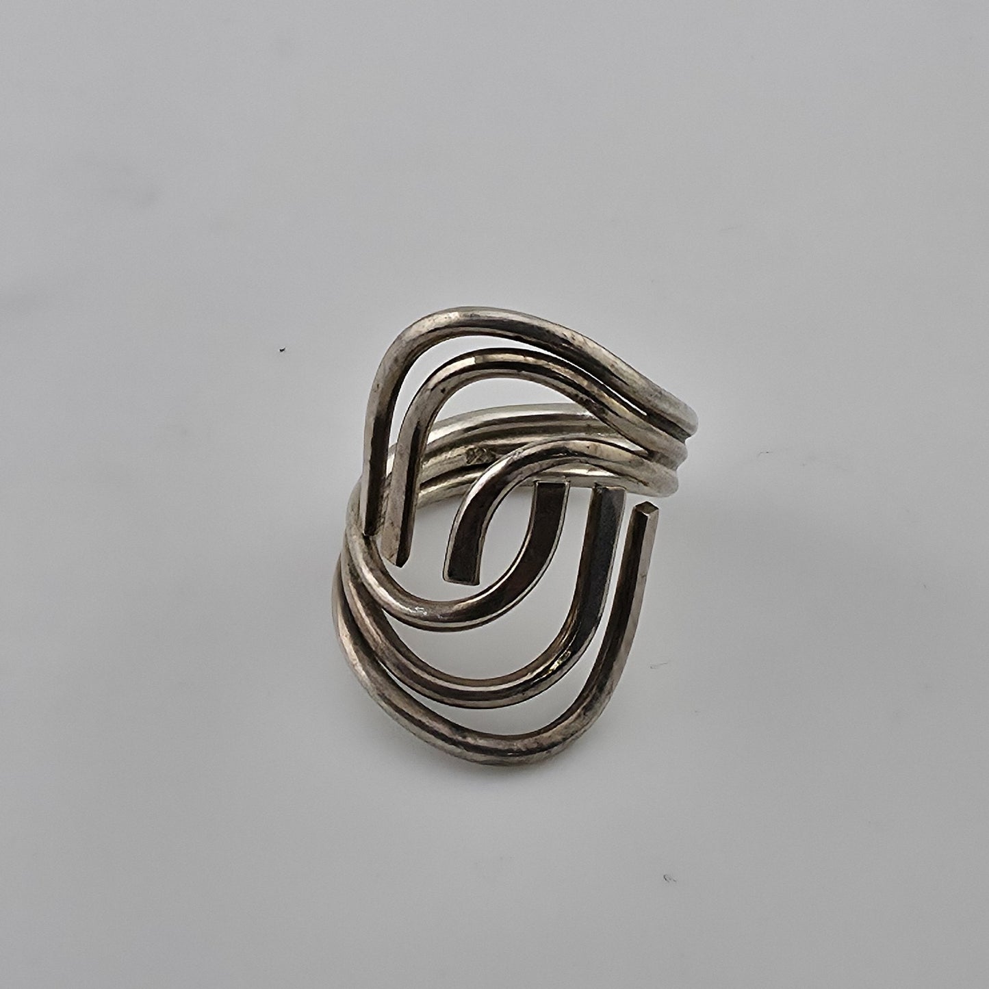 Vintage Sterling Silver Modernist Swirl Statement Ring Size 7.5 Abstract Design