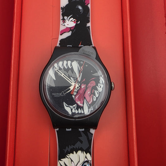 Swatch Originals WINDY BUNNY BEAST Anime Silicone Watch 41mm SUOZ112 New