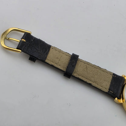 Vintage Northwest Airlines Dual Time Zone Watch Working Gold Tone Black Strap