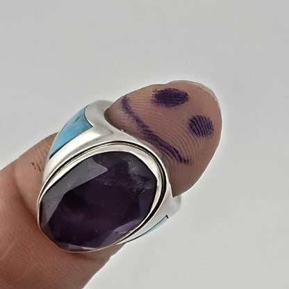 Sterling Silver Amethyst Turquoise Ring Size 4.5 Southwest Inlay Statement Ring
