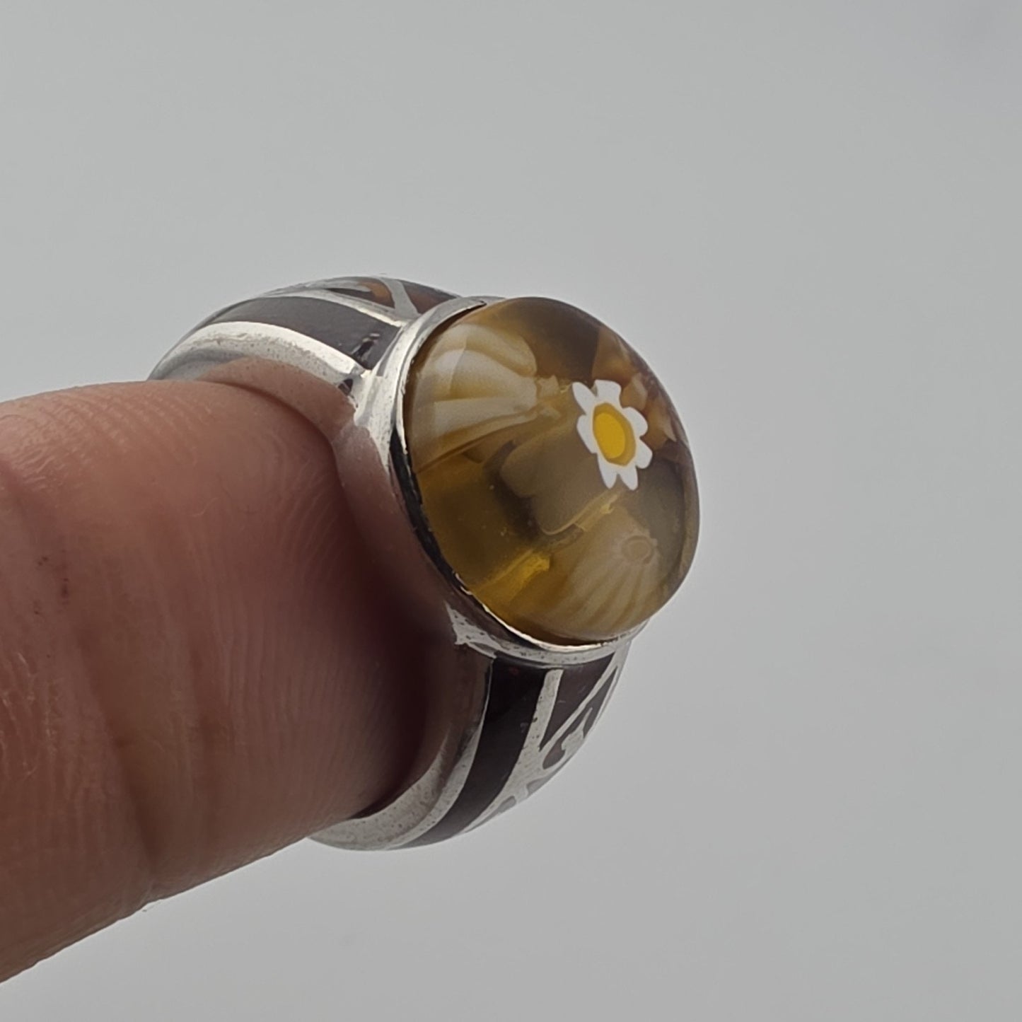 Alan K Sterling Silver 925 Millefiori Murano Glass Statement Ring Size 9 Italy