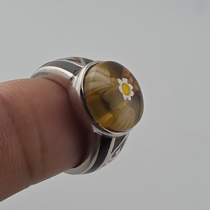 Alan K Sterling Silver 925 Millefiori Murano Glass Statement Ring Size 9 Italy