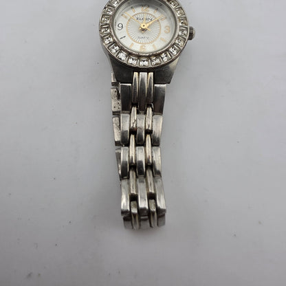 Vintage Elgin Ladies Quartz Watch Crystal Bezel Two Tone Bracelet Runs Read