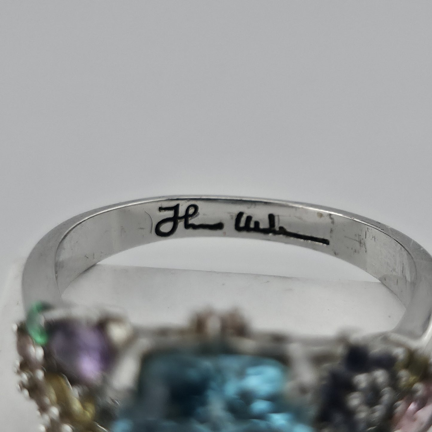 Thomas Kinkade BGE 925 Sterling Silver Multi Gem Floral Ring Blue Stone Size 9
