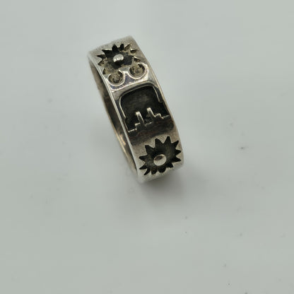 Vintage Sterling Silver 925 Native Style Story Ring Sz 6 Pictogram Band Abstract