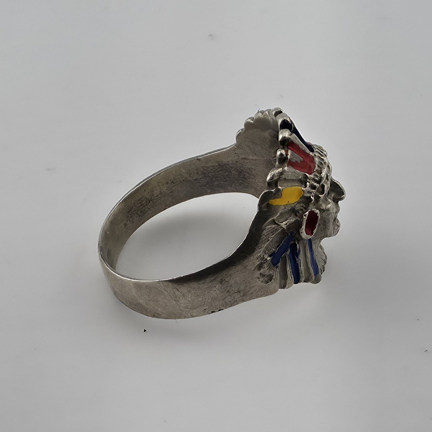 Vintage 925 Sterling Silver Enamel Chief Head Ring Native Blue Stone Eyes 7.5