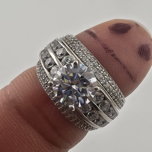 Sterling Silver CZ Bridal Ring Set Size 6.75 Wedding Engagement Set Jewelry