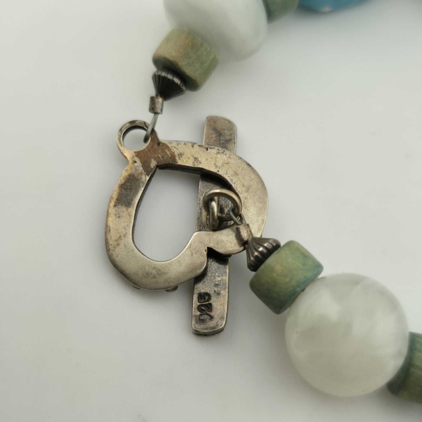 Sterling Silver Flux Stone Beaded Bracelet 6.5” Blue Green Simulated Stones