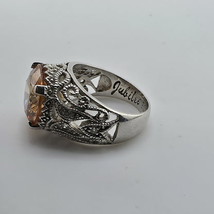 Esposito ESPO Ring Sterling 925 Silver Jubilee Champagne CZ Size 6 Vintage